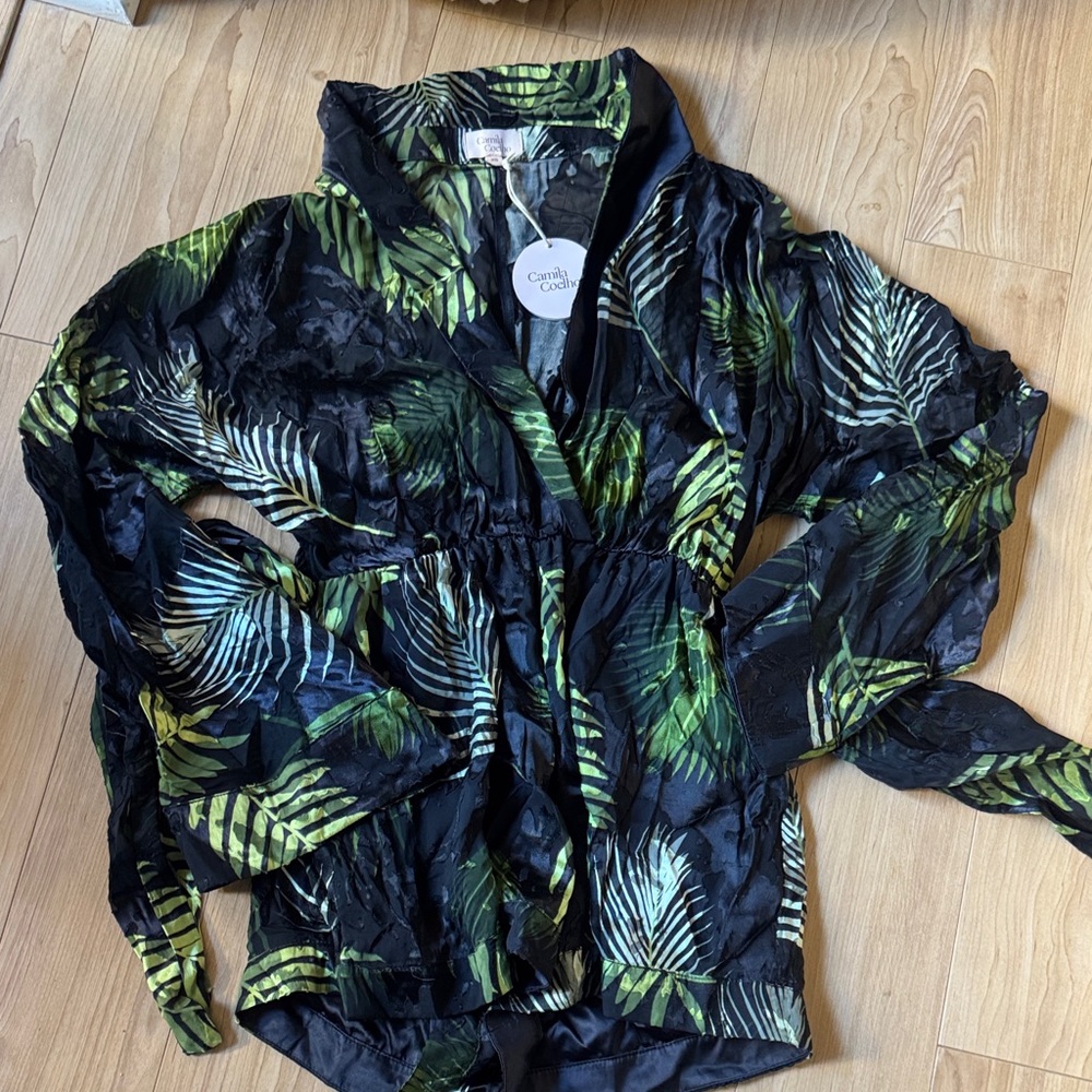 Camila Coelho Black and Green Leaf Print Jumpsuit